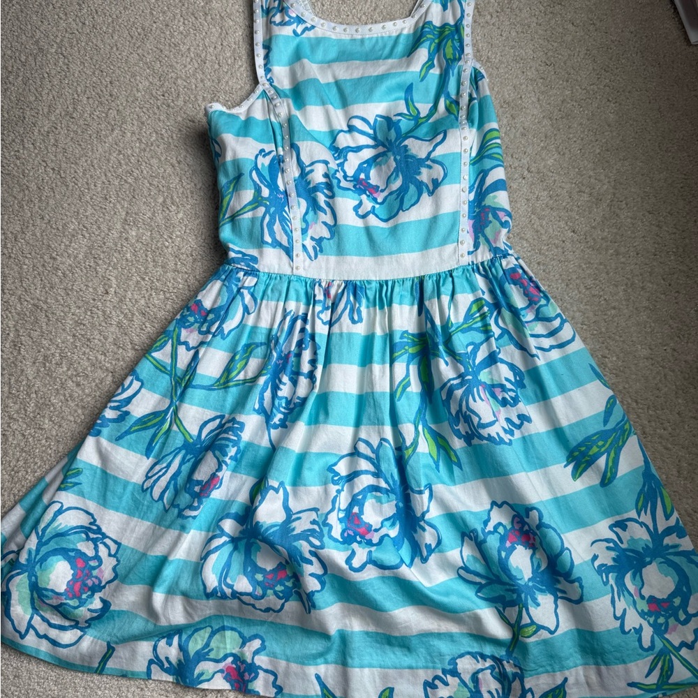 Lilly Pulitzer Blue and White Scoop Neck Sundress